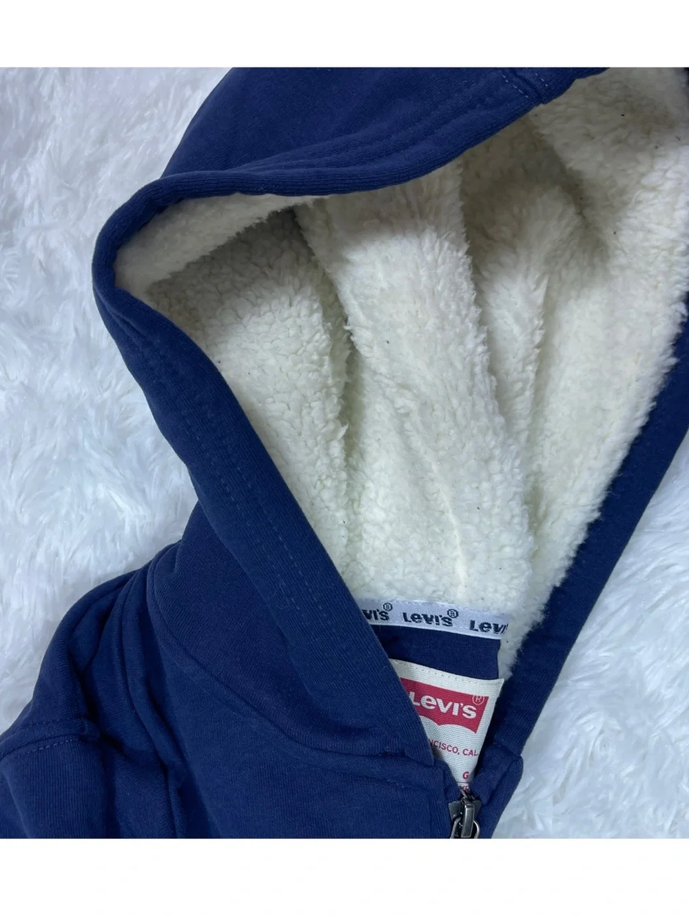 Levi's Kids Navy Hooded Zip Sweatshirt with Sherpa Lining Size LG Brand New